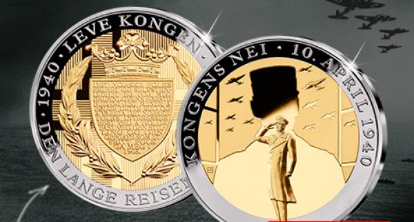 Få minnemedaljen Kongens Nei belagt med 24 karat gull og sort platina