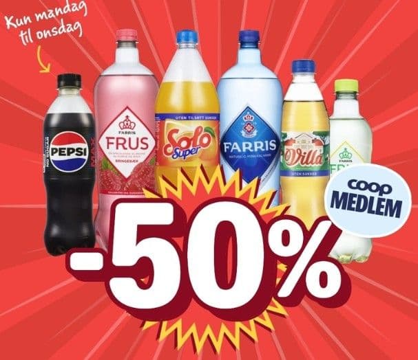 KUN MAN-ONS: -50% på alle 0,5l og 1,5l-brus fra Ringnes