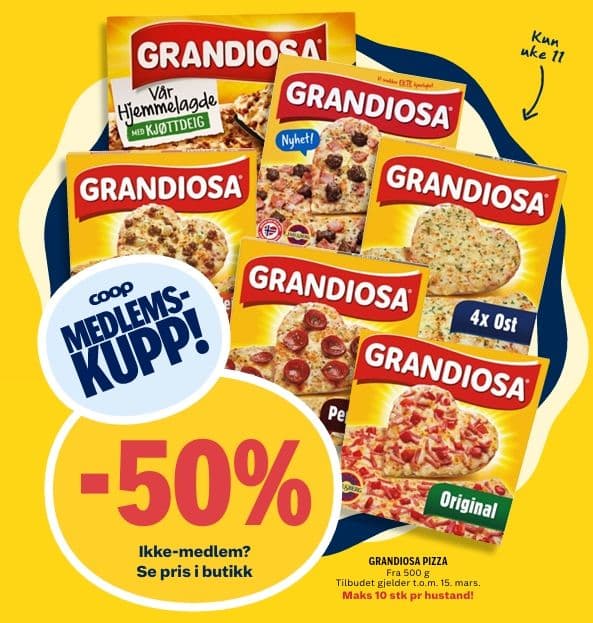 Nå kan du få Pizza Grandiosa til HALV PRIS - hvis du er Coop-medlem