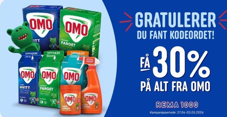 Bruk Rema-kode og få 30% rabatt på all OMO